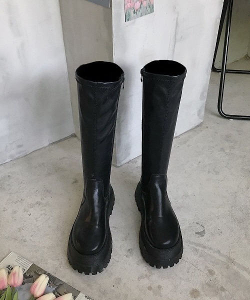 LAC-VERT（ラック・ヴェール）の「厚底ソフトPU ロングブーツ（ブーツ・レディース・ブラック・S/M/L）」の6枚目の写真