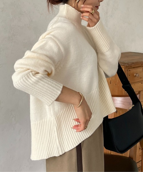 Thevon(ゼボン)の「ハイネックショート丈ニット(ニット/セーター・レディース・オレンジ/ブラック/ライム/オフホワイト・FREE)」の8枚目の写真