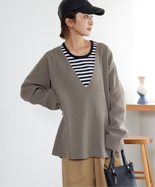 【美品】 ジャーナルスタンダード ストレッチニットV ネックプルオーバー JOURNAL STANDARD relume（ジャーナルスタンダード レリューム