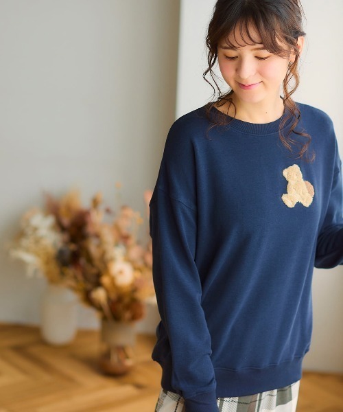 ルームウェア レディース [温度調整]くまサガラ刺繍裏毛長袖パジャマ