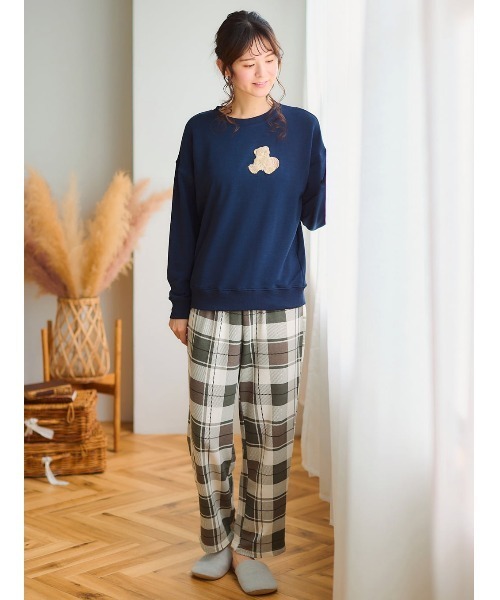ルームウェア レディース [温度調整]くまサガラ刺繍裏毛長袖パジャマ