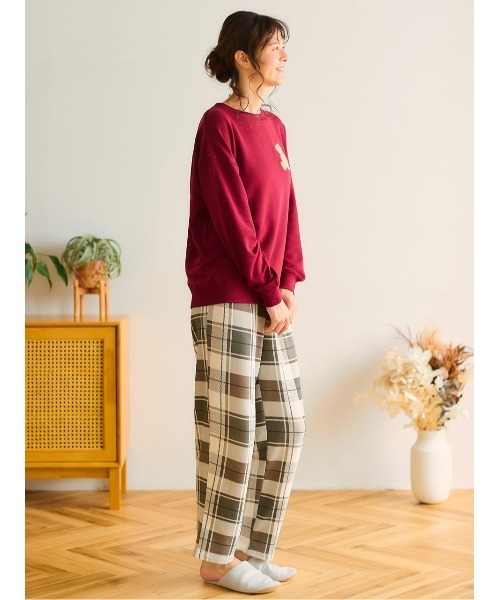 ルームウェア レディース [温度調整]くまサガラ刺繍裏毛長袖パジャマ