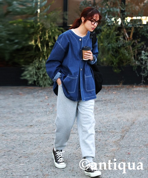 antiqua(アンティカ)の「綿100%裾リブパンツ(スウェットパンツ・レディース・杢グレー/スミクロ/ブラック・ML/LXL)」の20枚目の写真