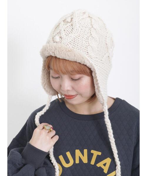 Samansa Mos2（サマンサ モスモス）の「耳当て付ニットワッチ（ハット・レディース・モカ/オフホワイト・F）」の3枚目の写真