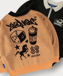SEQUENZ（シークエンズ）の「【SEQUENZ】コラージュグラフィックハーフジップニット/バックデザイン/ビッグシルエット（ニット/セーター・メンズ）」