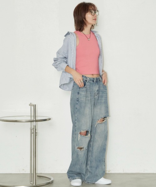 Auntie Rosa Holiday（アンティローザホリデー）の「クロップドレギュラーカラーシャツ（シャツ/ブラウス・レディース・ブルー/ピンク/ネイビー・FREE）」の5枚目の写真