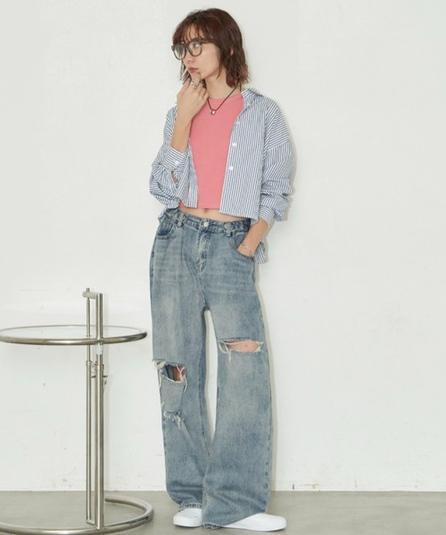 Auntie Rosa Holiday（アンティローザホリデー）の「クロップドレギュラーカラーシャツ（シャツ/ブラウス・レディース・ブルー/ピンク/ネイビー・FREE）」の6枚目の写真