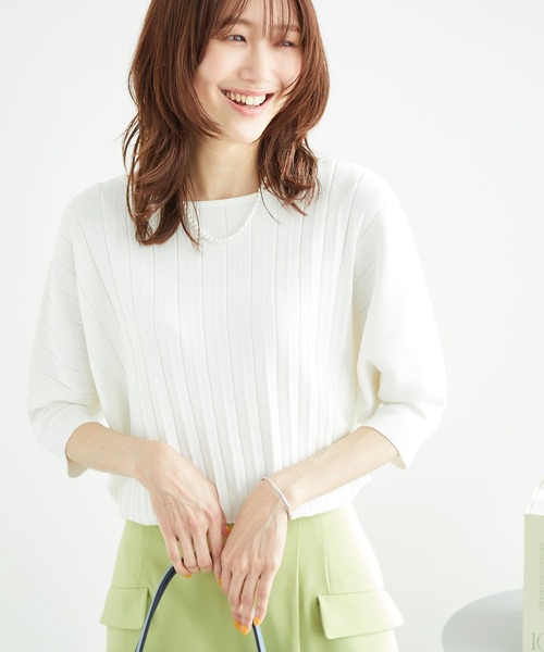ROPE' PICNIC（ロペピクニック）の「プリーツドルマンニットプルオーバー/UVカット・洗濯機OK（ニット/セーター・レディース・ラベンダー/ブラック/ライトグレー/オフホワイト・40/38）」の2枚目の写真
