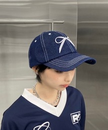Never mind the XU / Chikashitsu+ | 韓国ファッション nmtc + エヌエムティーシープラス ribbon denim cap リボン ステッチ デニムキャップ デニム ボールキャップ ロゴキャップ 帽子 ストリートファッション 韓国ストリート(キャップ)