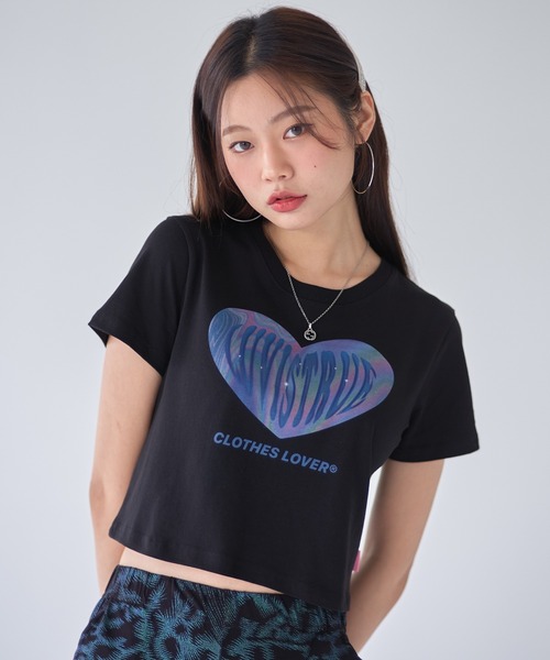 LUVISTRUE(ラヴイズトゥルー)の「LVG HEART CROP TEE(Tシャツ/カットソー・レディース・ブラック・FREE)」の1枚目の写真