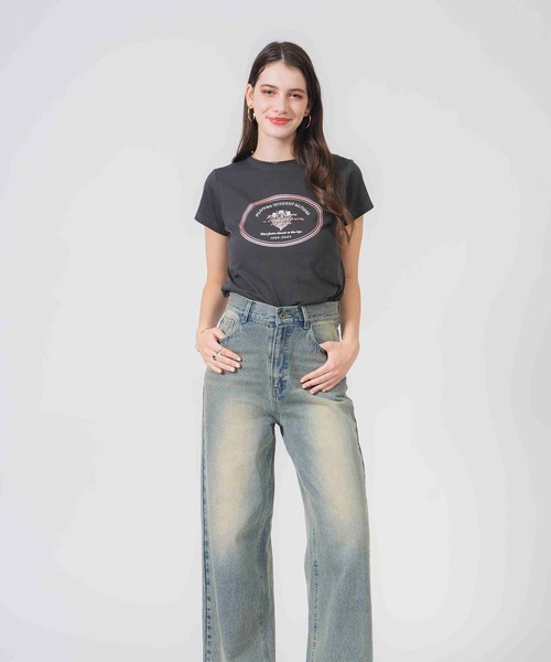 COMMRE（コムル）の「箔プリントフラワーコンパクトTシャツ（Tシャツ/カットソー・レディース・ホワイト/ネイビー/チャコールグレー・FREE）」の4枚目の写真