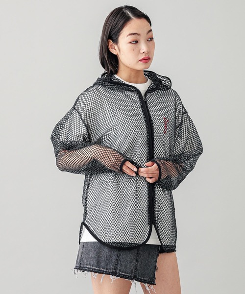X-girl（エックスガール）の「GLITTER MESH ZIP UP HOODIE（パーカー・レディース・ブラック/オレンジ・ONE SIZE）」の3枚目の写真