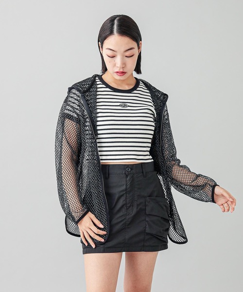 X-girl（エックスガール）の「GLITTER MESH ZIP UP HOODIE（パーカー・レディース・ブラック/オレンジ・ONE SIZE）」の6枚目の写真