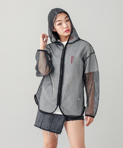X-girl（エックスガール）の「GLITTER MESH ZIP UP HOODIE（パーカー・レディース・ブラック/オレンジ・ONE SIZE）」の4枚目の写真
