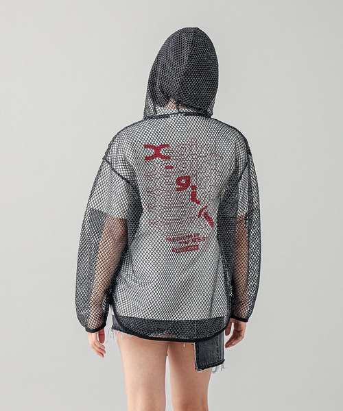 X-girl（エックスガール）の「GLITTER MESH ZIP UP HOODIE（パーカー・レディース・ブラック/オレンジ・ONE SIZE）」の9枚目の写真