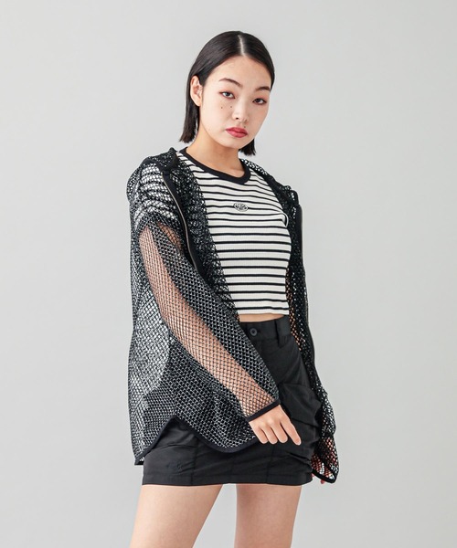 X-girl（エックスガール）の「GLITTER MESH ZIP UP HOODIE（パーカー・レディース・ブラック/オレンジ・ONE SIZE）」の5枚目の写真
