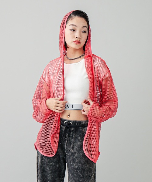 X-girl（エックスガール）の「GLITTER MESH ZIP UP HOODIE（パーカー・レディース・ブラック/オレンジ・ONE SIZE）」の17枚目の写真