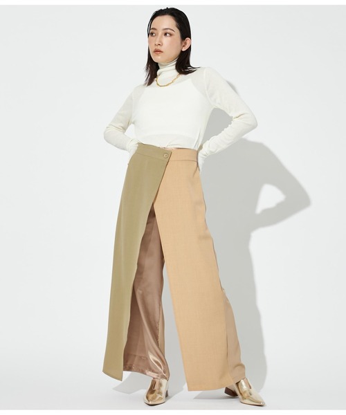 Settimissimo(セッティミッシモ)の「バリアスパターン 異素材 切替 ラップ パンツ(その他パンツ・レディース・ベージュ/ブラック・M)」の15枚目の写真