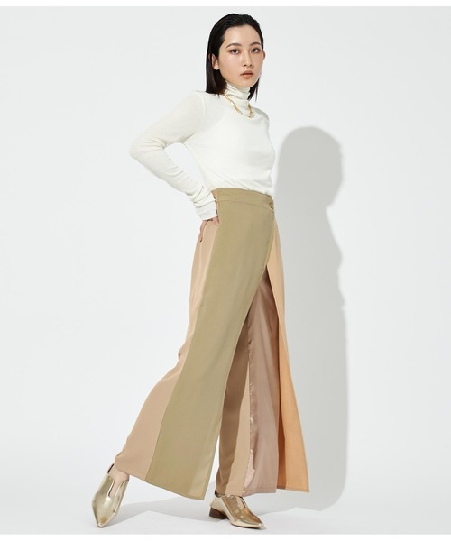 Settimissimo(セッティミッシモ)の「バリアスパターン 異素材 切替 ラップ パンツ(その他パンツ・レディース・ベージュ/ブラック・M)」の16枚目の写真
