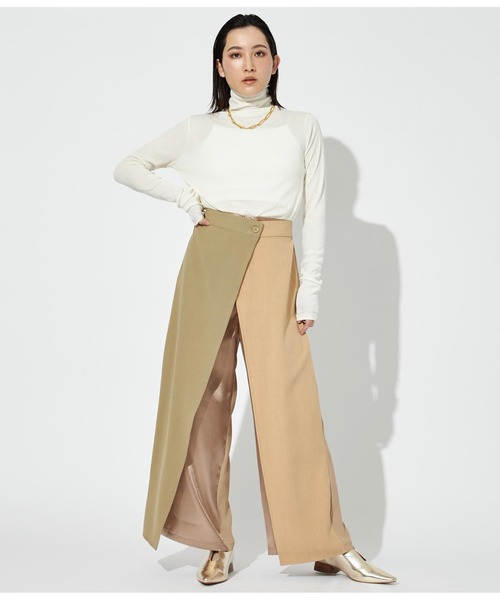 Settimissimo(セッティミッシモ)の「バリアスパターン 異素材 切替 ラップ パンツ(その他パンツ・レディース・ベージュ/ブラック・M)」の14枚目の写真