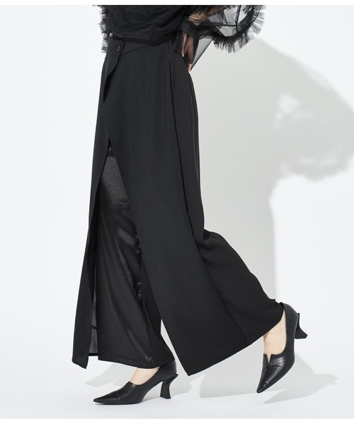 Settimissimo(セッティミッシモ)の「バリアスパターン 異素材 切替 ラップ パンツ(その他パンツ・レディース・ベージュ/ブラック・M)」の7枚目の写真