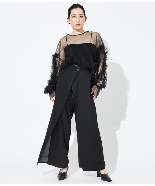 Settimissimo(セッティミッシモ)の「バリアスパターン 異素材 切替 ラップ パンツ(その他パンツ・レディース・ベージュ/ブラック・M)」の10枚目の写真