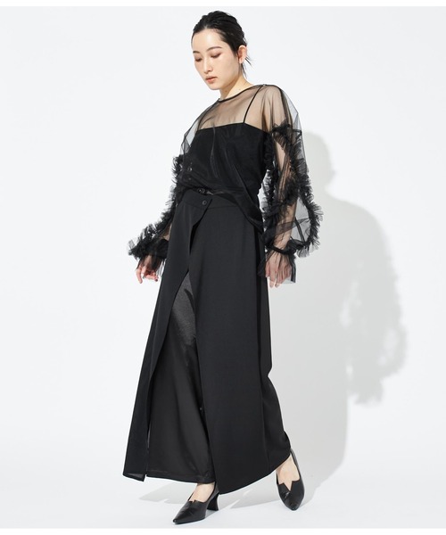 Settimissimo(セッティミッシモ)の「バリアスパターン 異素材 切替 ラップ パンツ(その他パンツ・レディース・ベージュ/ブラック・M)」の9枚目の写真
