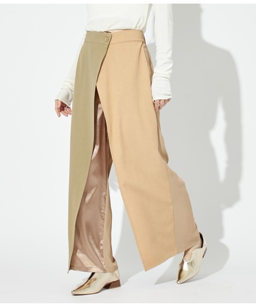 Settimissimo(セッティミッシモ)の「バリアスパターン 異素材 切替 ラップ パンツ(その他パンツ・レディース・ベージュ/ブラック・M)」の12枚目の写真