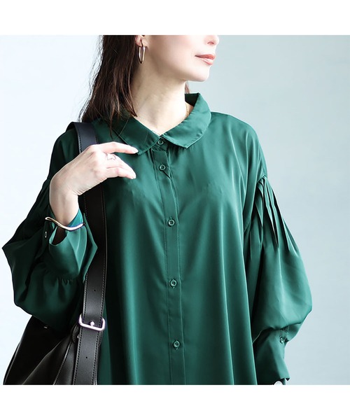 GOLDJAPAN(ゴールドジャパン)の「バルーンスリーブロングシャツワンピース【大きいサイズ対応】(シャツワンピース・レディース・グリーン/ブラック・4L~5L/LL~3L)」の8枚目の写真