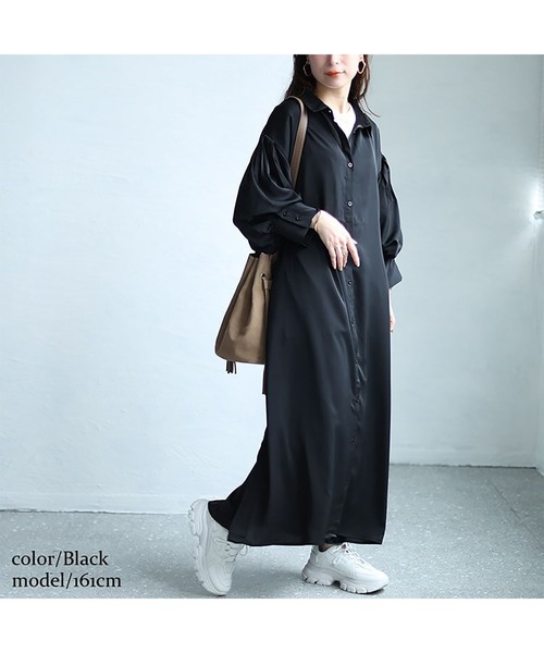 GOLDJAPAN(ゴールドジャパン)の「バルーンスリーブロングシャツワンピース【大きいサイズ対応】(シャツワンピース・レディース・グリーン/ブラック・4L~5L/LL~3L)」の10枚目の写真