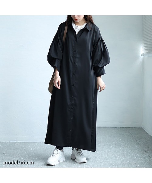 GOLDJAPAN(ゴールドジャパン)の「バルーンスリーブロングシャツワンピース【大きいサイズ対応】(シャツワンピース・レディース・グリーン/ブラック・4L~5L/LL~3L)」の11枚目の写真