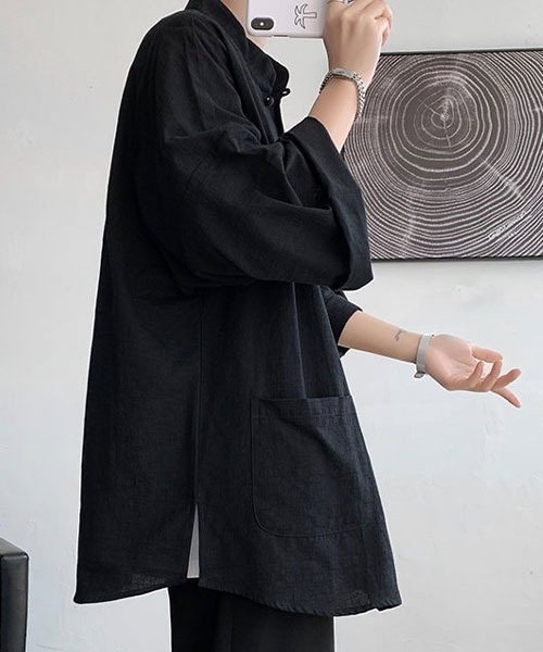 Shoowtime（ショウタイム）の「オーバーサイズバンドカラーチャイナシャツ（シャツ/ブラウス・メンズ・ホワイト/ブラック/ナチュラル/ネイビー・X-LARGE/LARGE/MEDIUM）」の12枚目の写真