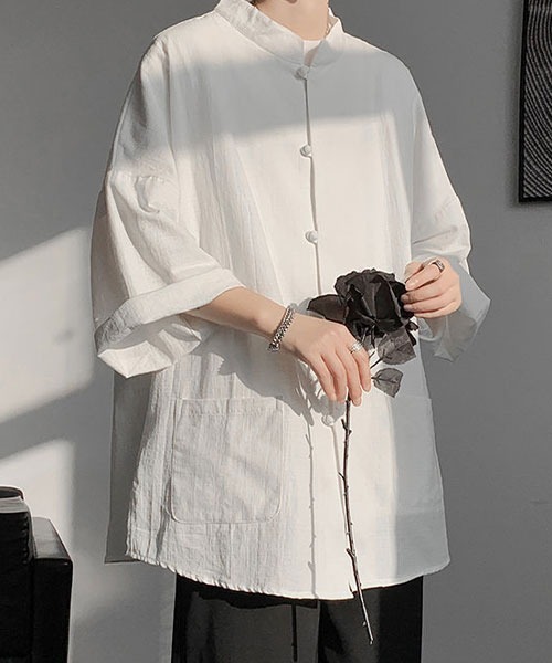 Shoowtime（ショウタイム）の「オーバーサイズバンドカラーチャイナシャツ（シャツ/ブラウス・メンズ・ホワイト/ブラック/ナチュラル/ネイビー・X-LARGE/LARGE/MEDIUM）」の6枚目の写真