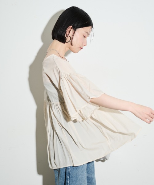 Shelly island（シェリーアイランド）の「2WAYギャザーブラウス（シャツ/ブラウス・レディース・ブラック/ベージュ・FREE）」の11枚目の写真