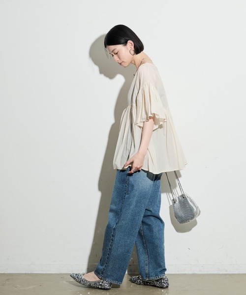 Shelly island（シェリーアイランド）の「2WAYギャザーブラウス（シャツ/ブラウス・レディース・ブラック/ベージュ・FREE）」の14枚目の写真