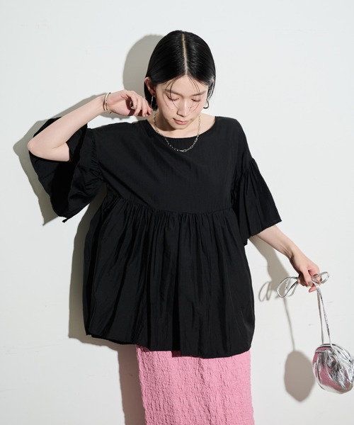 Shelly island（シェリーアイランド）の「2WAYギャザーブラウス（シャツ/ブラウス・レディース・ブラック/ベージュ・FREE）」の17枚目の写真