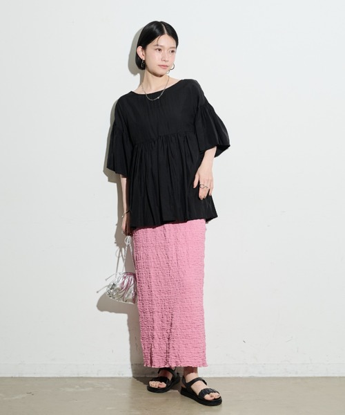 Shelly island（シェリーアイランド）の「2WAYギャザーブラウス（シャツ/ブラウス・レディース・ブラック/ベージュ・FREE）」の19枚目の写真