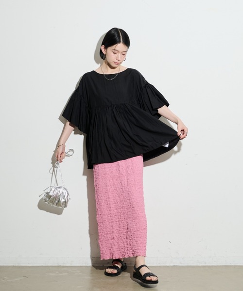 Shelly island（シェリーアイランド）の「2WAYギャザーブラウス（シャツ/ブラウス・レディース・ブラック/ベージュ・FREE）」の20枚目の写真