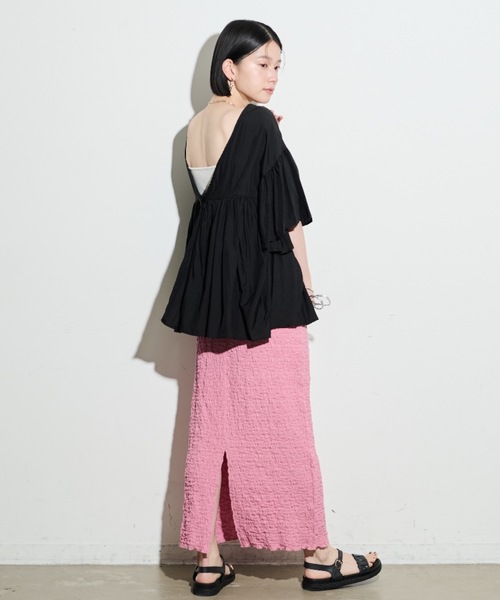 Shelly island（シェリーアイランド）の「2WAYギャザーブラウス（シャツ/ブラウス・レディース・ブラック/ベージュ・FREE）」の21枚目の写真