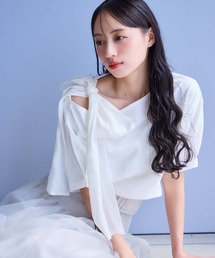 one after another NICE CLAUP | リボン取り外し可能/肩リボンワンショルダーT(Tシャツ/カットソー)