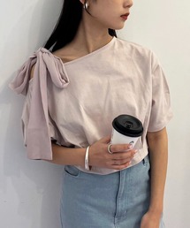 one after another NICE CLAUP | リボン取り外し可能/肩リボンワンショルダーT(Tシャツ/カットソー)