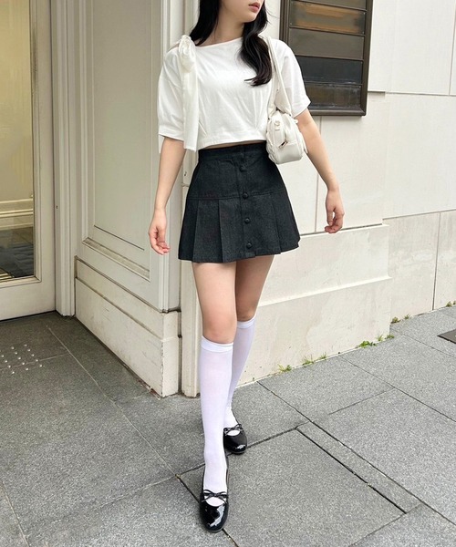 one after another NICE CLAUP（ワンアフターアナザーナイスクラップ）の「リボン取り外し可能/肩リボンワンショルダーT（Tシャツ/カットソー・レディース・ブラック/オフホワイト/杢グレー/ピンク・FREE）」の9枚目の写真