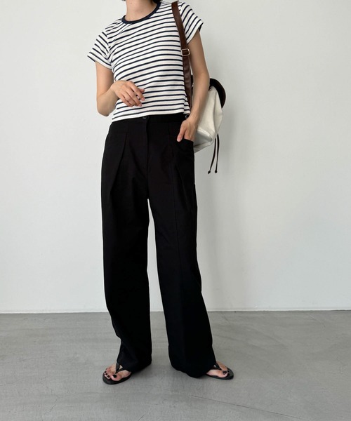 CANAL JEAN(キャナルジーン)の「Are.(アー) パイピングボーダーコンパクト半袖Tシャツ(Tシャツ/カットソー・レディース・ネイビー/ブルー・ONE SIZE)」の6枚目の写真