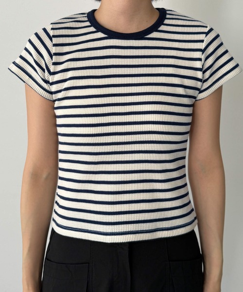 CANAL JEAN(キャナルジーン)の「Are.(アー) パイピングボーダーコンパクト半袖Tシャツ(Tシャツ/カットソー・レディース・ネイビー/ブルー・ONE SIZE)」の10枚目の写真