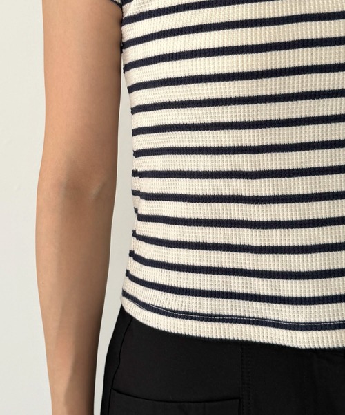 CANAL JEAN(キャナルジーン)の「Are.(アー) パイピングボーダーコンパクト半袖Tシャツ(Tシャツ/カットソー・レディース・ネイビー/ブルー・ONE SIZE)」の14枚目の写真