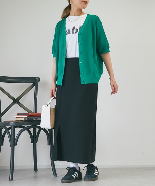 un dix cors(アンディコール)の「5分袖ニットカーディガン(カーディガン/ボレロ・レディース・ホワイト/ネイビー/レッド/グリーン・FREE)」の5枚目の写真