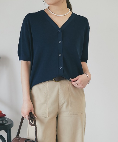 un dix cors(アンディコール)の「5分袖ニットカーディガン(カーディガン/ボレロ・レディース・ホワイト/ネイビー/レッド/グリーン・FREE)」の20枚目の写真