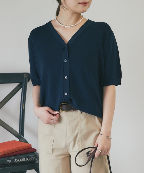 un dix cors(アンディコール)の「5分袖ニットカーディガン(カーディガン/ボレロ・レディース・ホワイト/ネイビー/レッド/グリーン・FREE)」の19枚目の写真