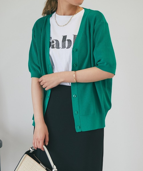 un dix cors(アンディコール)の「5分袖ニットカーディガン(カーディガン/ボレロ・レディース・ホワイト/ネイビー/レッド/グリーン・FREE)」の9枚目の写真