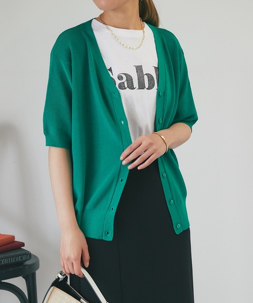 un dix cors(アンディコール)の「5分袖ニットカーディガン(カーディガン/ボレロ・レディース・ホワイト/ネイビー/レッド/グリーン・FREE)」の10枚目の写真